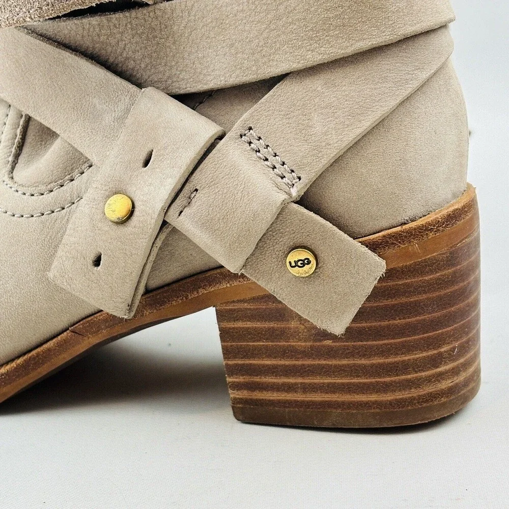 Womens 6 UGG Elora Ankle Boot Sahara Taupe Suede Leather‎ Slip On Boots